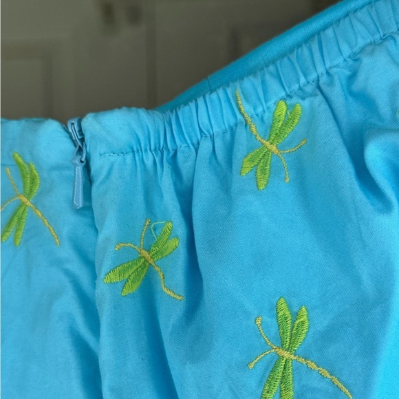 Talbots Blue with Green  Embroidered Dragonfly Midi A-Line Skirt - Picture 2 of 4